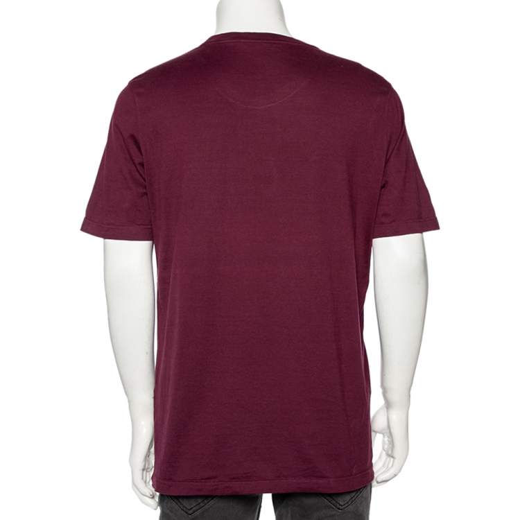 مملوكة مسبقًا Louis Vuitton Burgundy Cotton Logo Embroidered Short Sleeve T-Shirt XXL