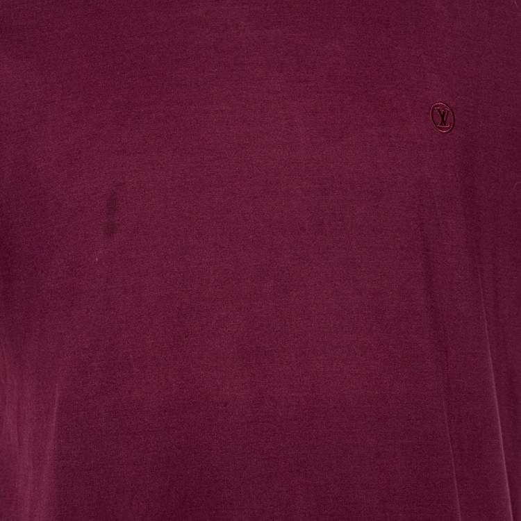 مملوكة مسبقًا Louis Vuitton Burgundy Cotton Logo Embroidered Short Sleeve T-Shirt XXL