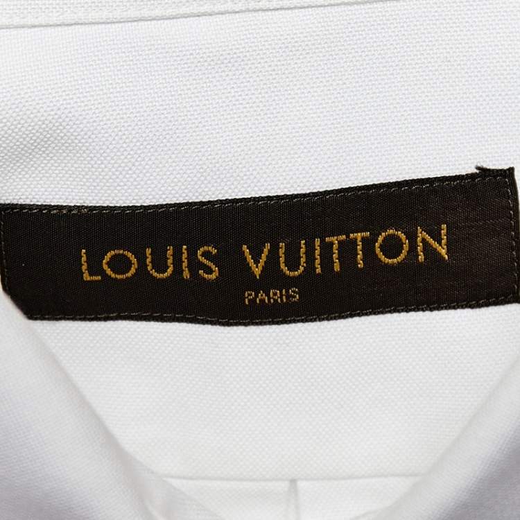 Pre Owned Louis Vuitton White Cotton Logo Embroidered Button Front Shirt M