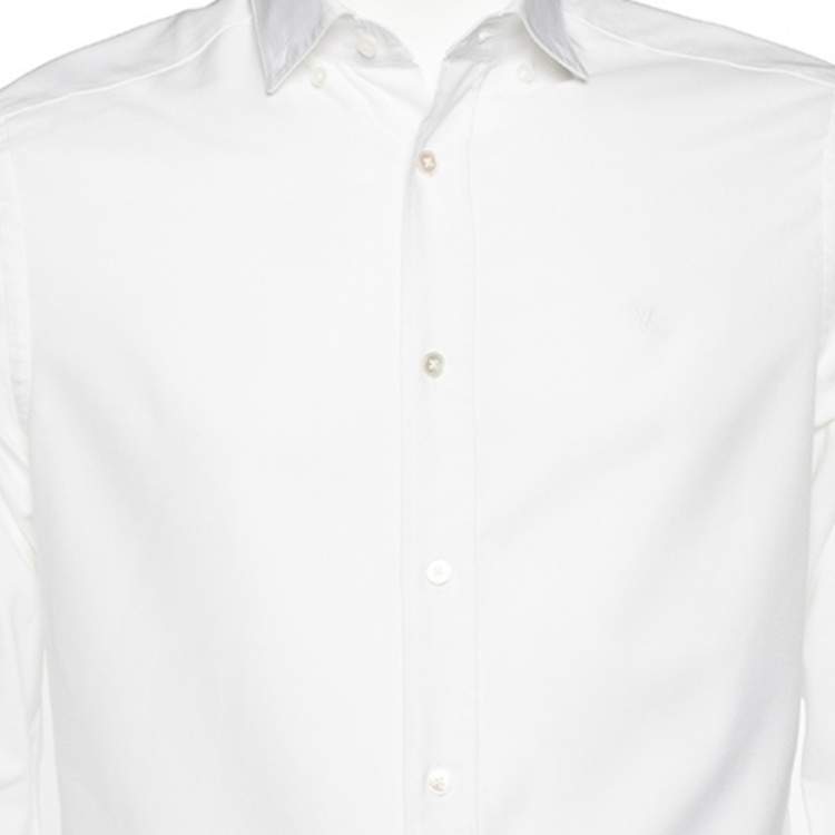 Pre Owned Louis Vuitton White Cotton Logo Embroidered Button Front Shirt M