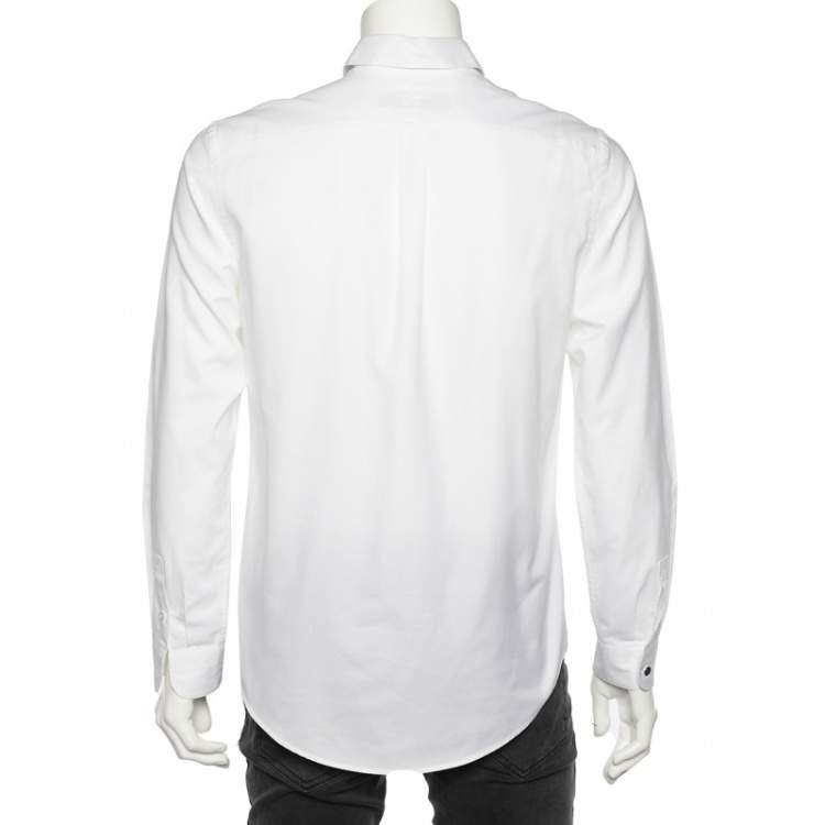 Pre Owned Louis Vuitton White Cotton Logo Embroidered Button Front Shirt M