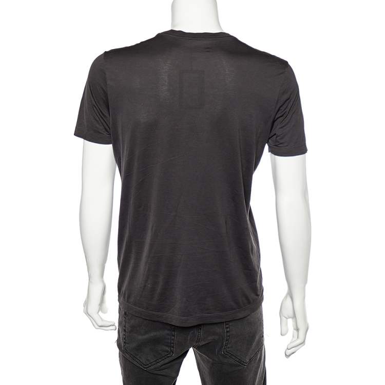 Pre Owned Louis Vuitton Dark Green Cototn Champs Elysees Patch Detail Roundneck T-Shirt M