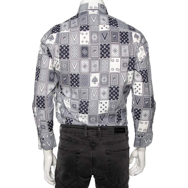 مملوكة مسبقًا Louis Vuitton Navy Blue LV Monogram Cards Print Cotton Regular Fit Shirt XS