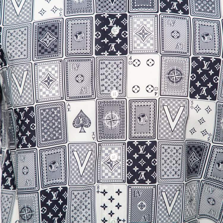 مملوكة مسبقًا Louis Vuitton Navy Blue LV Monogram Cards Print Cotton Regular Fit Shirt XS