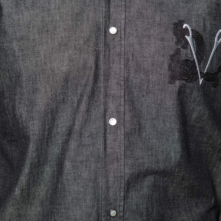 Pre Owned Louis Vuitton Charcoal Grey Lightweight Denim Button Front Shirt M