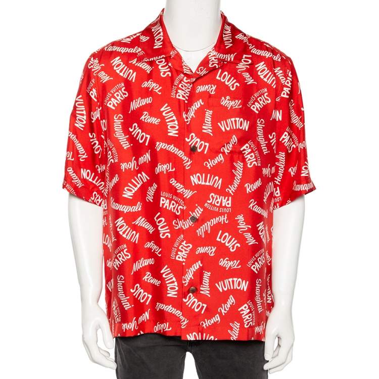 NEW Louis Vuitton Red White Pattern Hawaiian Shirt, Shorts • Kybershop