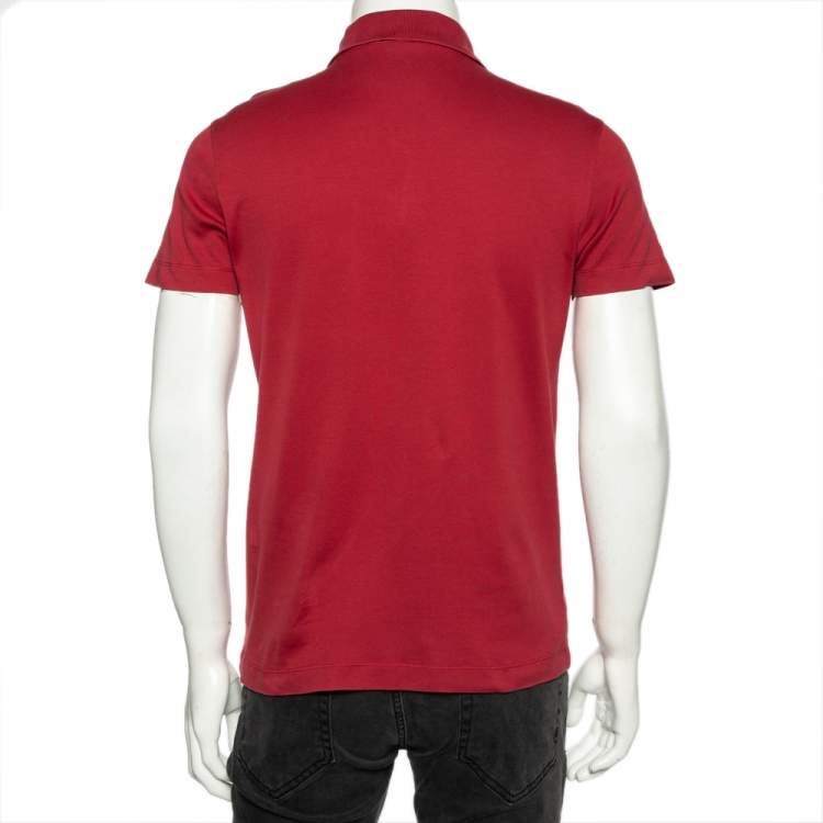 Pre Owned Louis Vuitton Red Cotton Damier Pocket Detail Polo T-Shirt S