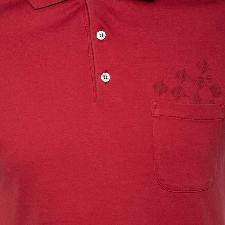 Pre Owned Louis Vuitton Red Cotton Damier Pocket Detail Polo T-Shirt S