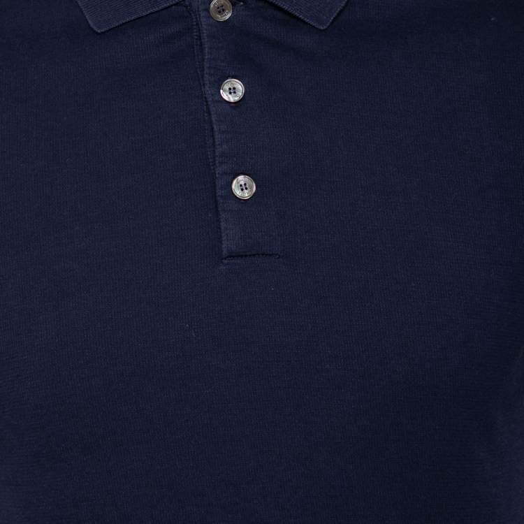 مملوكة مسبقًا Louis Vuitton Navy Blue Cotton Striped Detail Polo T-Shirt S