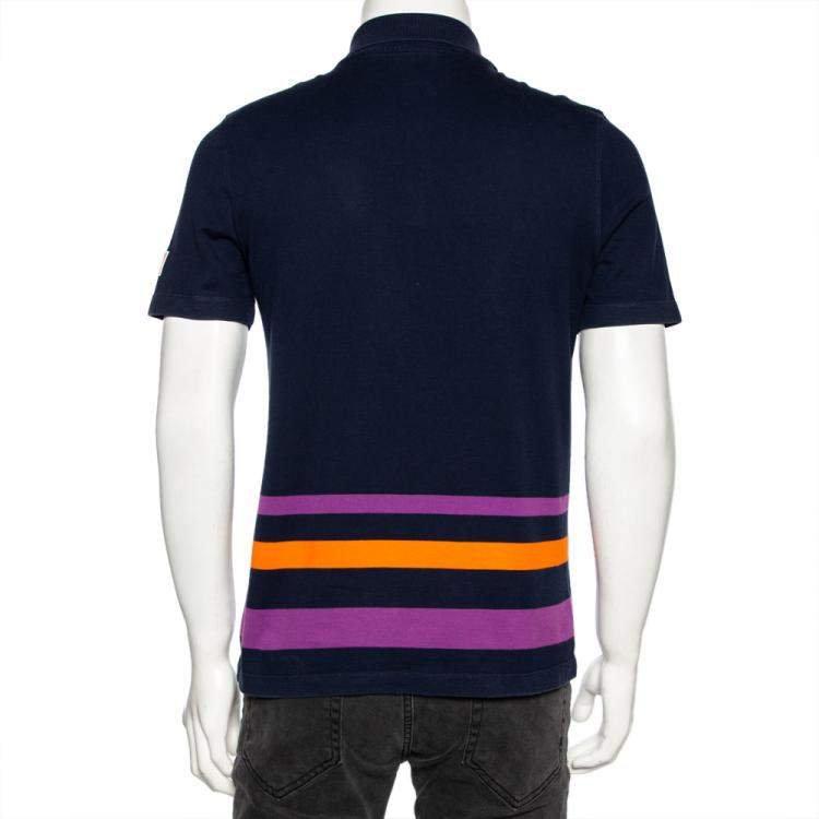 مملوكة مسبقًا Louis Vuitton Navy Blue Cotton Striped Detail Polo T-Shirt S