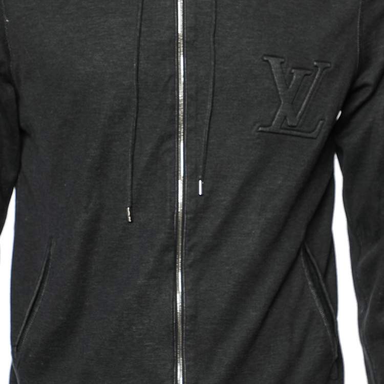 مملوكة مسبقًا Louis Vuitton Dark Grey Cotton Zip Front Hooded Jacket S