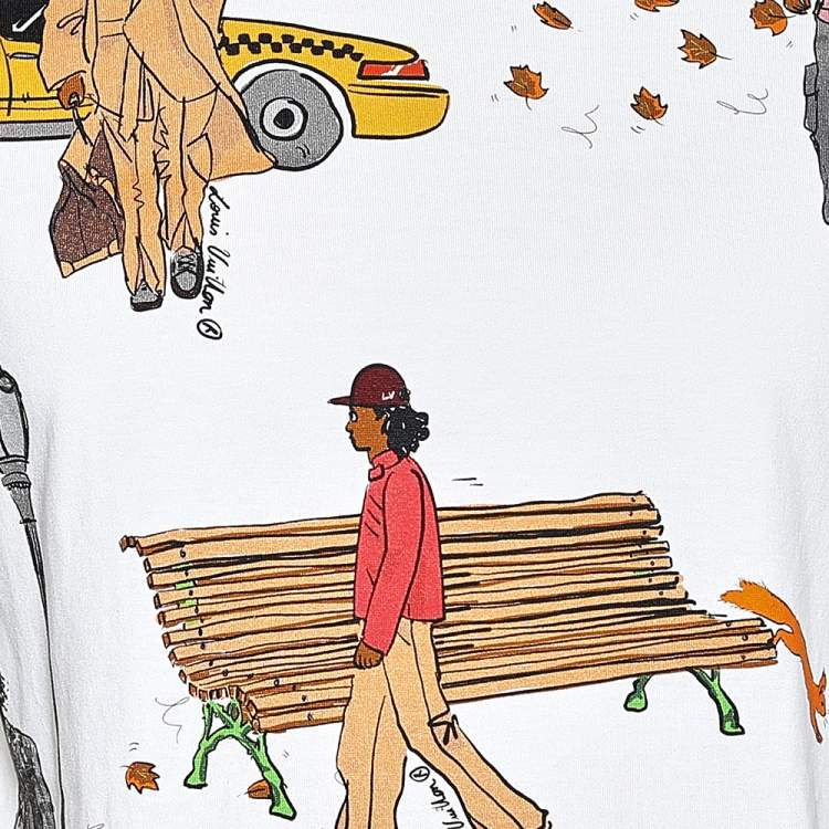 Pre Owned Louis Vuitton White Printed Cotton Short Sleeve T-Shirt M