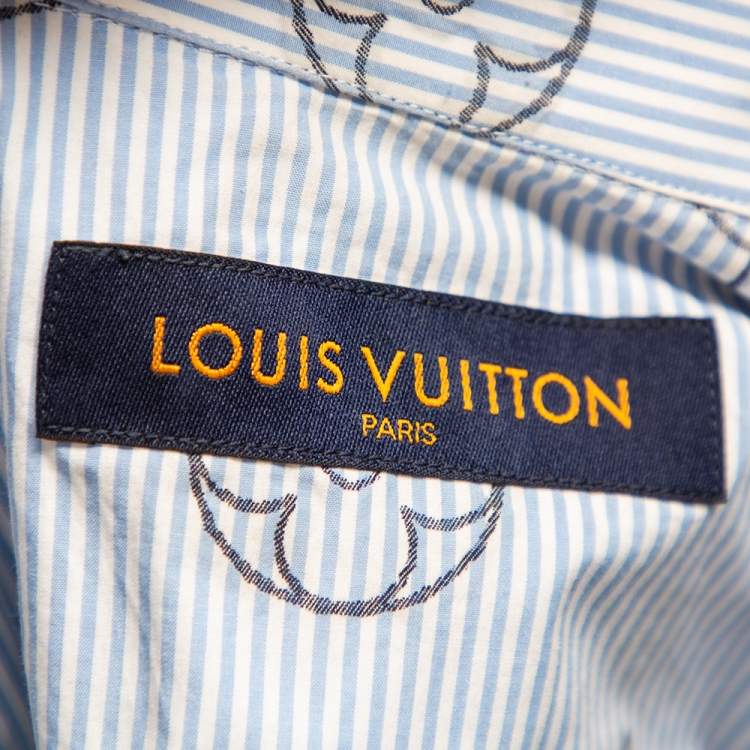 Pre Owned Louis Vuitton Blue Striped Logo Monogram Cotton Button Front Shirt XS
