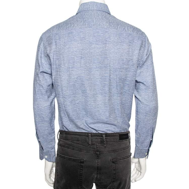 Pre Owned Louis Vuitton Blue Printed Cotton Button Front Shirt M