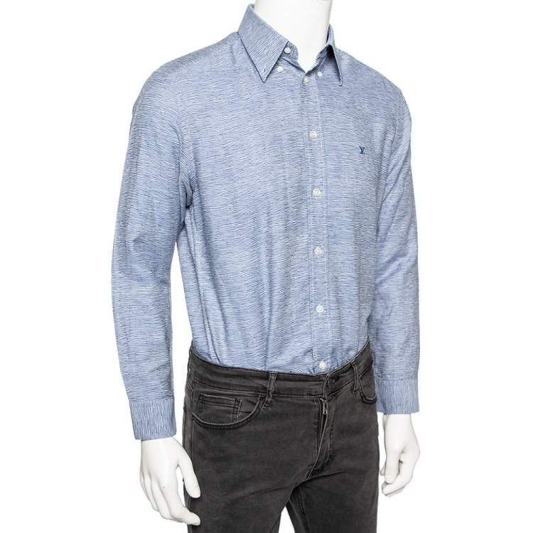 Pre Owned Louis Vuitton Blue Printed Cotton Button Front Shirt M