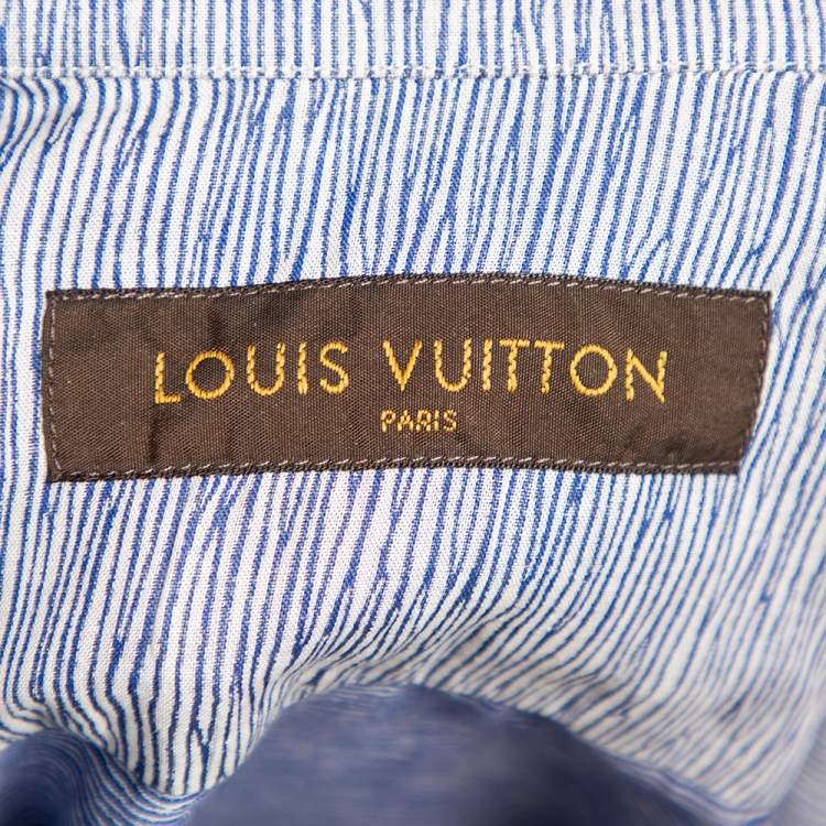 Pre Owned Louis Vuitton Blue Printed Cotton Button Front Shirt M