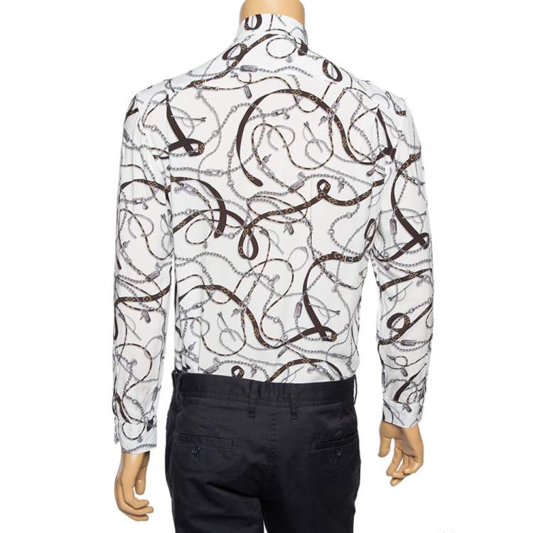 Pre Owned Louis Vuitton White Chain Printed Button Front Shirt XS 