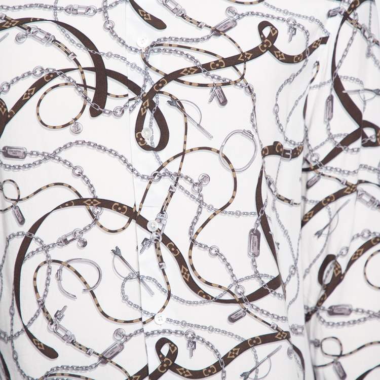 Pre Owned Louis Vuitton White Chain Printed Button Front Shirt XS 