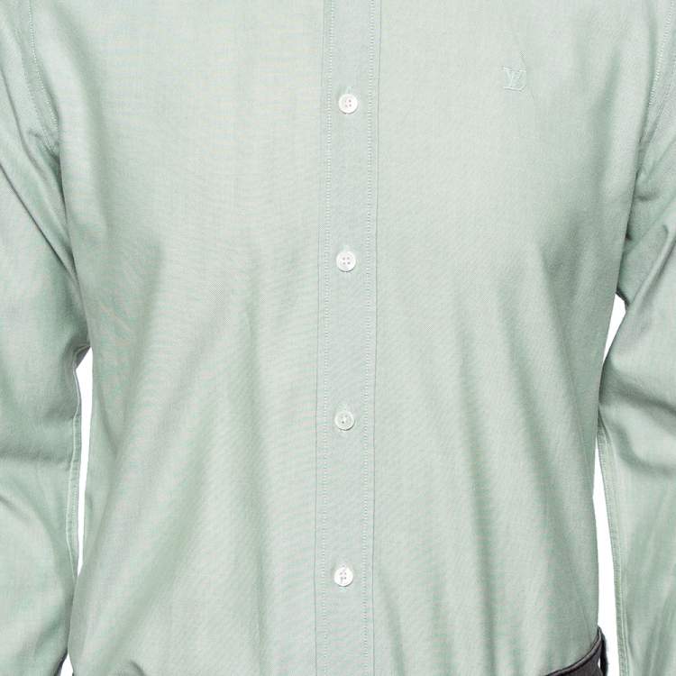 مملوكة مسبقًا Louis Vuitton Light Green Cotton Logo Embroidered Button Front Shirt M 