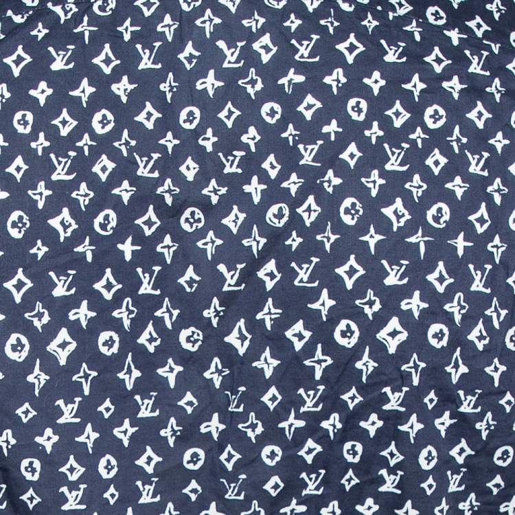 Pre Owned Louis Vuitton Indigo Blue Logo Printed Cotton Button Front Shirt S 