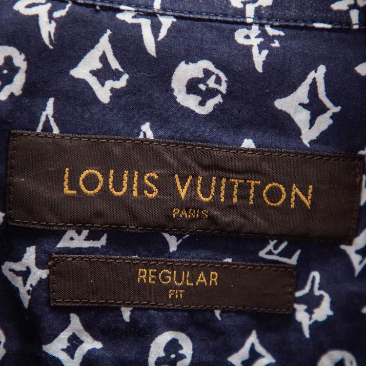 Pre Owned Louis Vuitton Indigo Blue Logo Printed Cotton Button Front Shirt S 