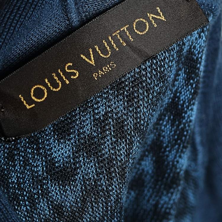 Pre Owned Louis Vuitton Blue Pattered Cotton Logo Patch Detailed Hoodie L 