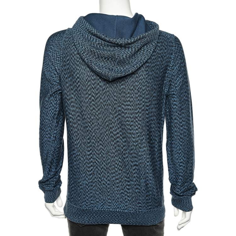 Pre Owned Louis Vuitton Blue Pattered Cotton Logo Patch Detailed Hoodie L 