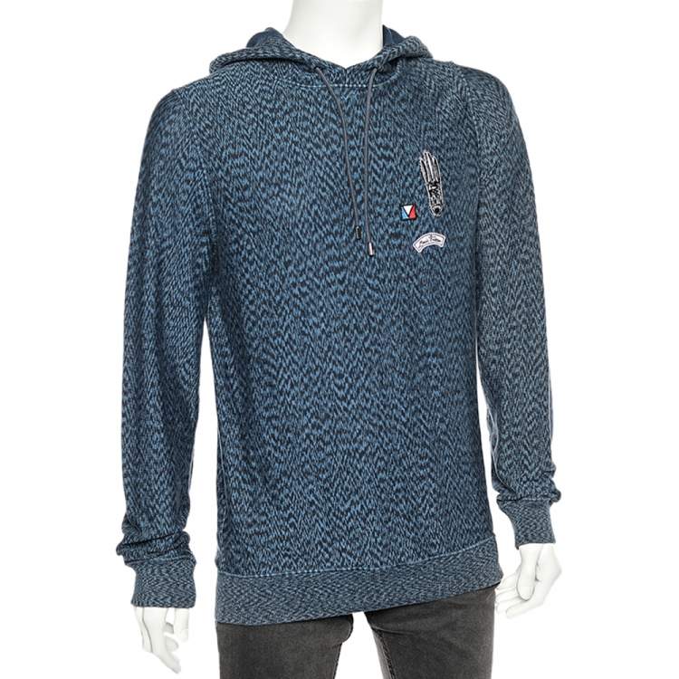 Pre Owned Louis Vuitton Blue Pattered Cotton Logo Patch Detailed Hoodie L 
