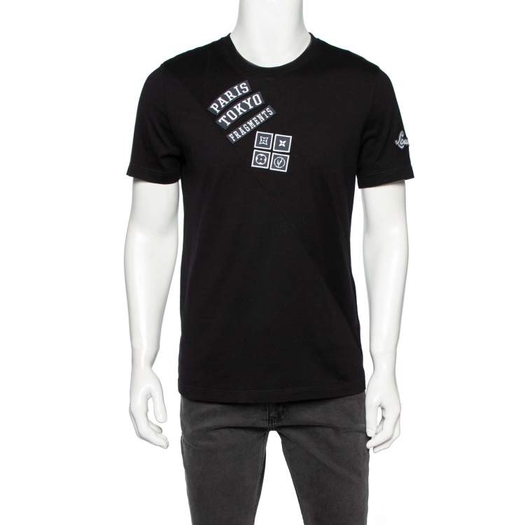 مملوكة مسبقًا Louis Vuitton Black Cotton Logo Patch Appliqued Short Sleeve T-Shirt L