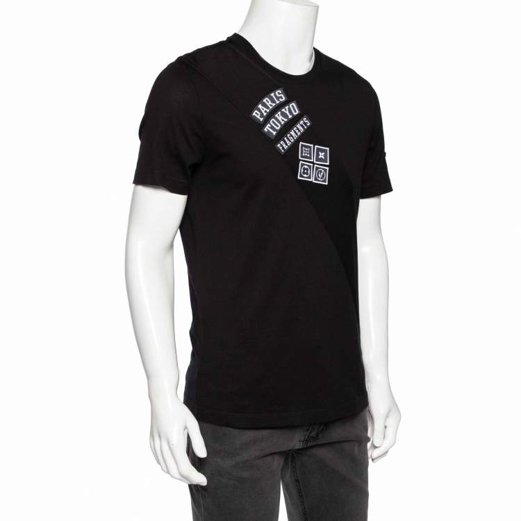 مملوكة مسبقًا Louis Vuitton Black Cotton Logo Patch Appliqued Short Sleeve T-Shirt L