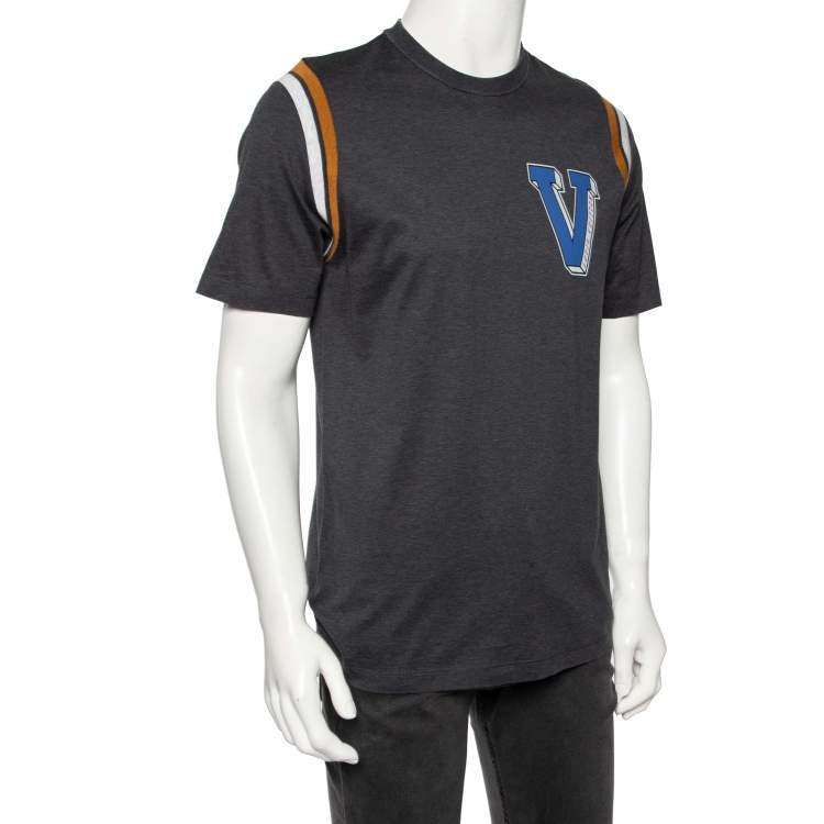 Pre Owned Louis Vuitton Grey Cotton Contrast Rib Detailed Crew Neck T-Shirt L