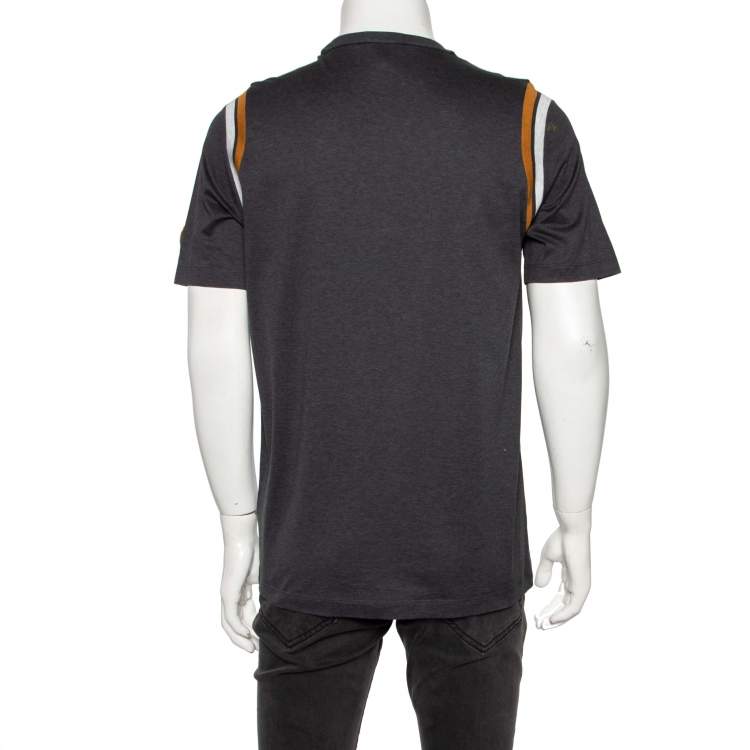 Pre Owned Louis Vuitton Grey Cotton Contrast Rib Detailed Crew Neck T-Shirt L