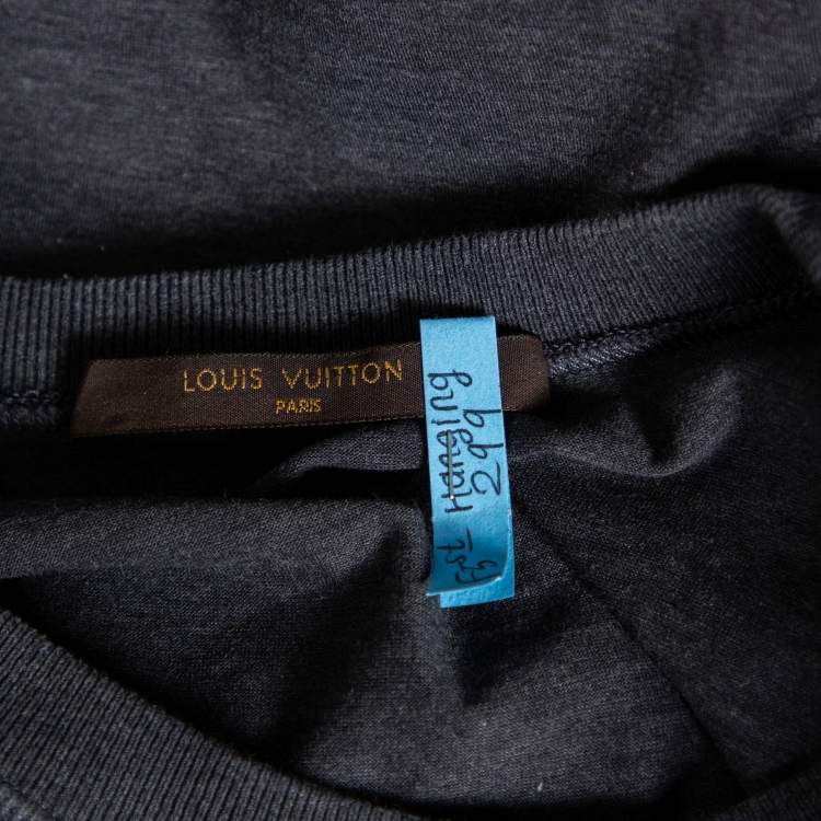 Pre Owned Louis Vuitton Grey Cotton Contrast Rib Detailed Crew Neck T-Shirt L