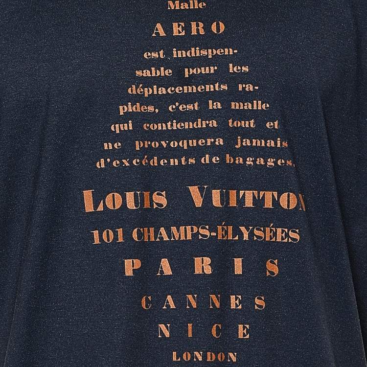 Pre Owned Louis Vuitton Navy Blue Printed Cotton Knit Crewneck T-Shirt XXL