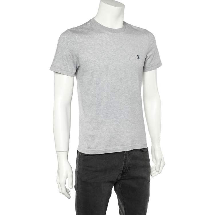 Pre Owned Louis Vuitton Light Grey Cotton Logo Embroidered Crewneck T-Shirt S