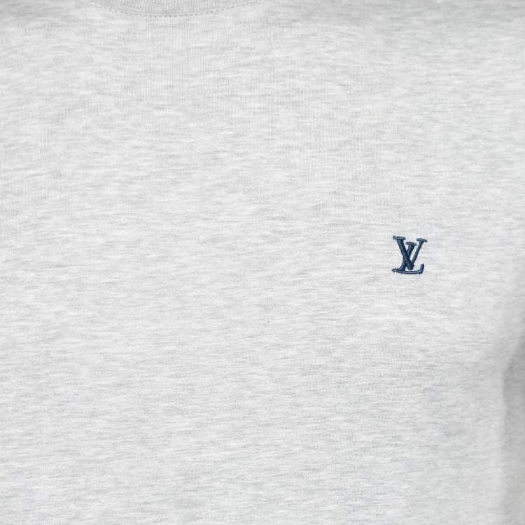 Pre Owned Louis Vuitton Light Grey Cotton Logo Embroidered Crewneck T-Shirt S