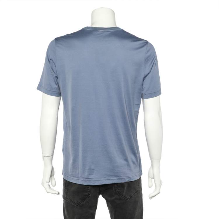 Pre Owned Louis Vuitton Light Blue Cotton Logo Embroidered Crewneck T-Shirt XL