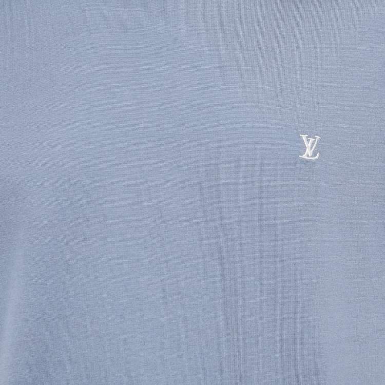 Pre Owned Louis Vuitton Light Blue Cotton Logo Embroidered Crewneck T-Shirt XL