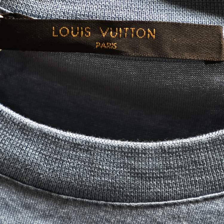Pre Owned Louis Vuitton Light Blue Cotton Logo Embroidered Crewneck T-Shirt XL