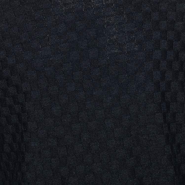 Pre Owned Louis Vuitton Navy Blue Damier Knit Crewneck Sweater M