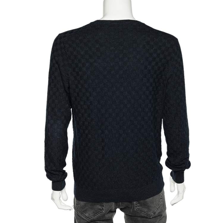 Pre Owned Louis Vuitton Navy Blue Damier Knit Crewneck Sweater M