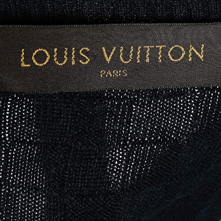 Pre Owned Louis Vuitton Navy Blue Damier Knit Crewneck Sweater M