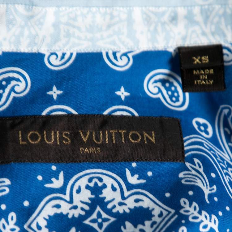 Pre Owned Louis Vuitton Blue Logo Paisley Printed Cotton Baseball Shirt XS