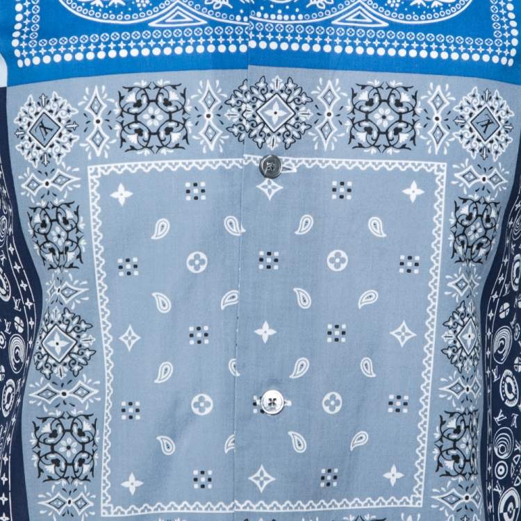 Pre Owned Louis Vuitton Blue Logo Paisley Printed Cotton Baseball Shirt XS