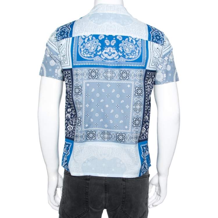 Pre Owned Louis Vuitton Blue Logo Paisley Printed Cotton Baseball Shirt XS