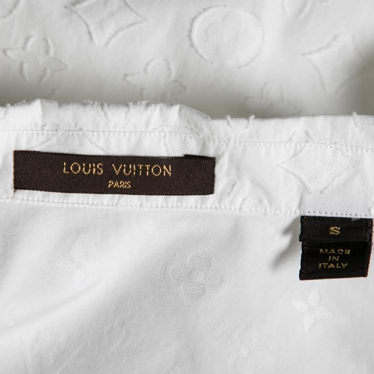Pre Owned Louis Vuitton White Logo Detail Cotton Baseball Shirt S