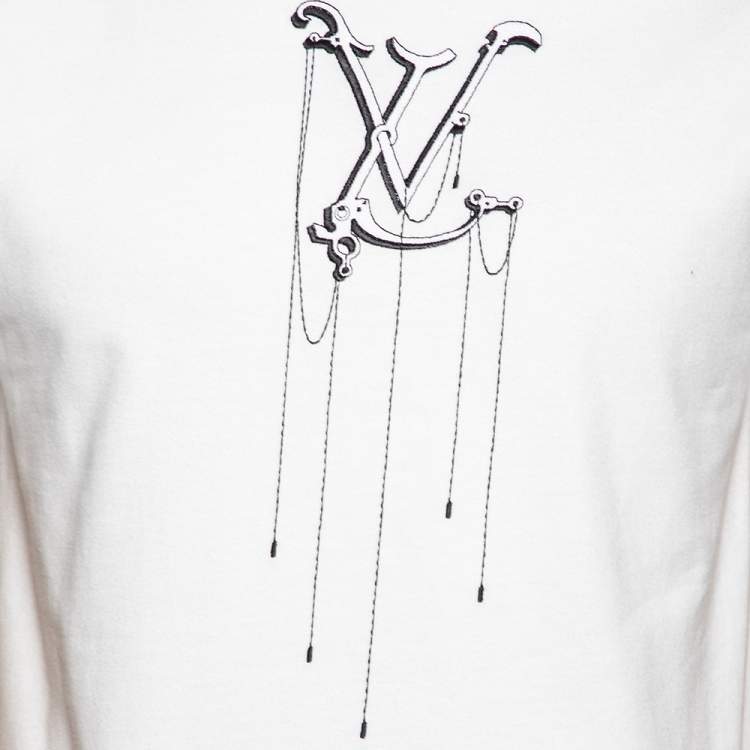 Pre Owned Louis Vuitton White Cotton LV Pendant Crew Neck Short Sleeve T-shirt XS