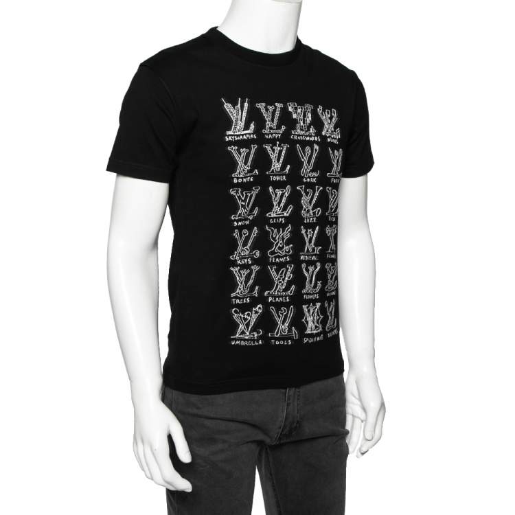 Louis Vuitton Black Cotton LV Stitched Crew Neck T-shirt S Louis
