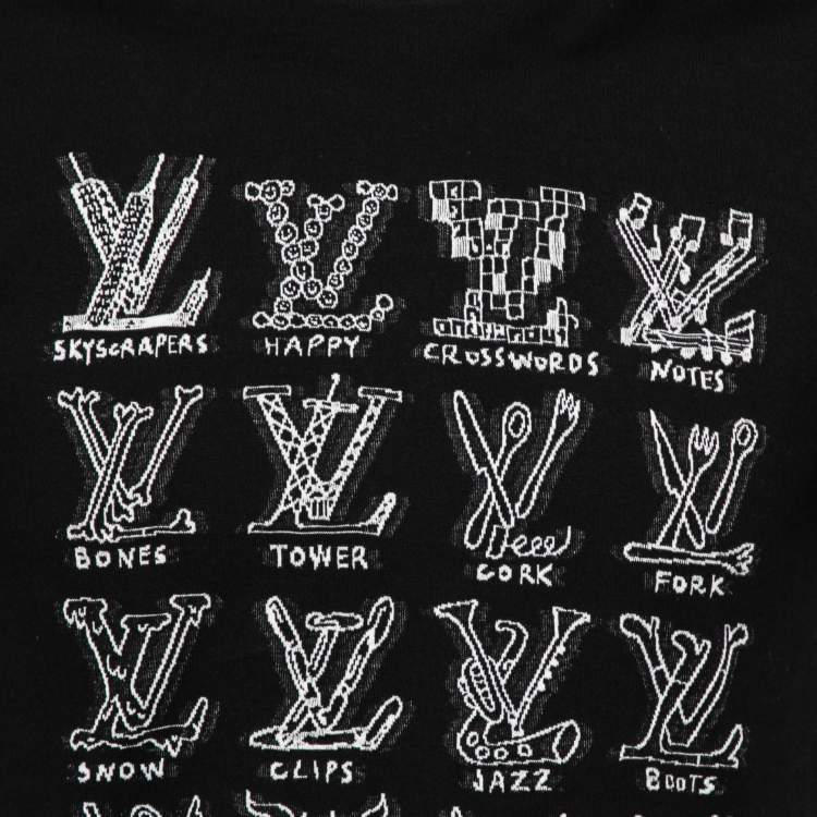 Pre Owned Louis Vuitton Black Cotton LV Stitched Crew Neck T-shirt S