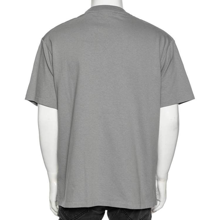 مملوكة مسبقًا Louis Vuitton Grey Cotton Padded Embroidered Plastron Crew Neck T-Shirt XL